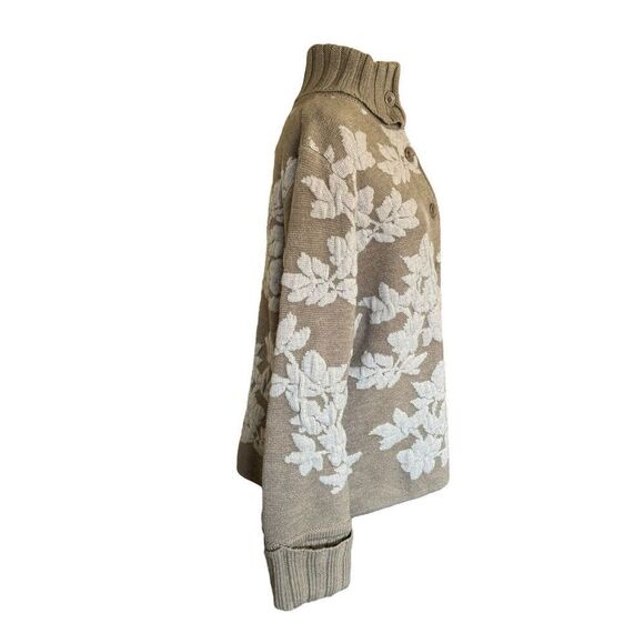 Jamie Gries Cozy Chic Collection Cardigan Turtleneck L Taupe Floral Sweater - Picture 4 of 9